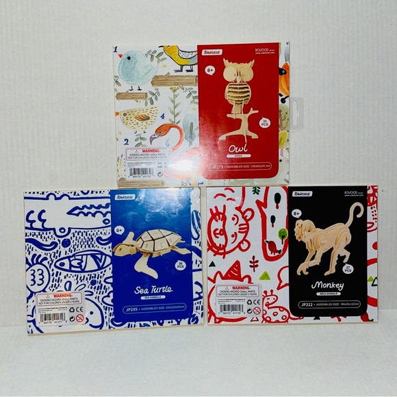Lot of 3 Pcs New Robotime 3D Laser-Cut Wooden Puzzles - Monkey, Owl, Sea Turtle - Picture 4 of 4